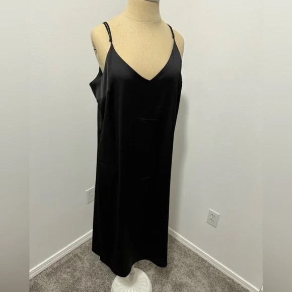 Black Satin Slip Dress - Picture 3 of 6